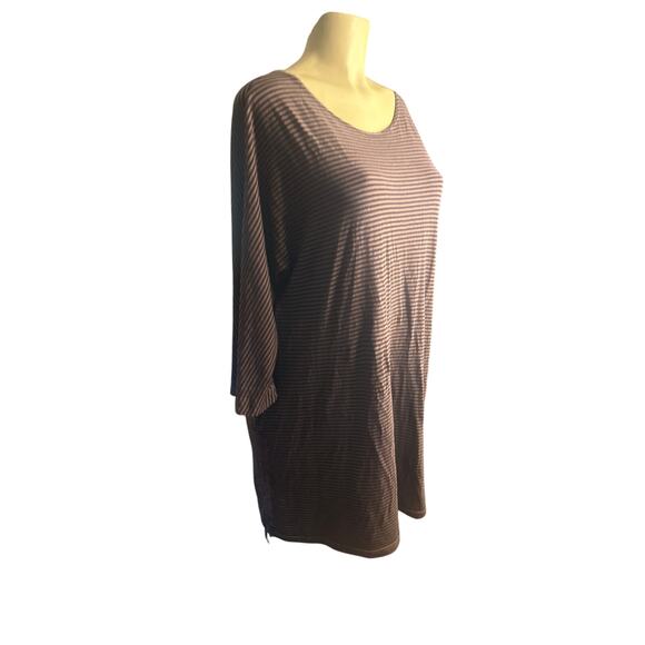 M Bryn Walker Cotton Striped Purple Dress Tunic Top 3/4 Slv Cinch Drawstring Hem - Picture 1 of 9
